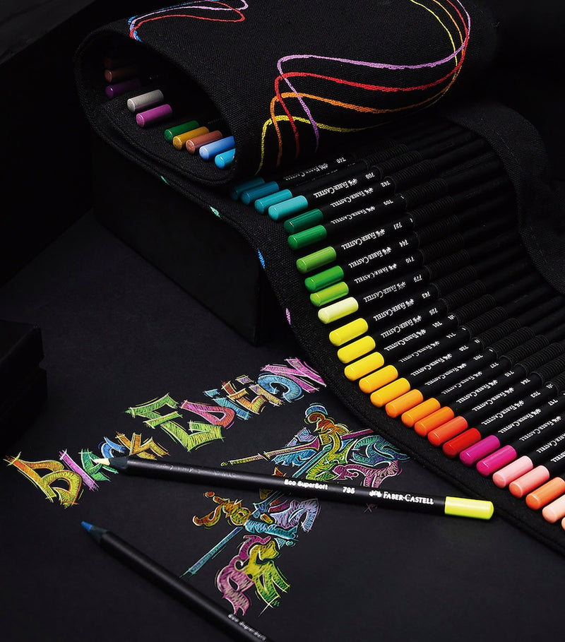 Faber-Castell Black Edition colour pencil roll with 72 pencils - British product