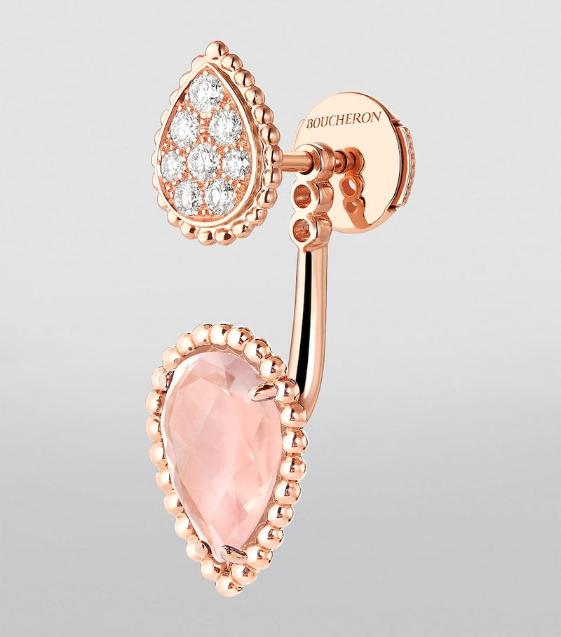 Boucheron Serpent Bohème single earring rose gold diamonds pink quartz (British brand)