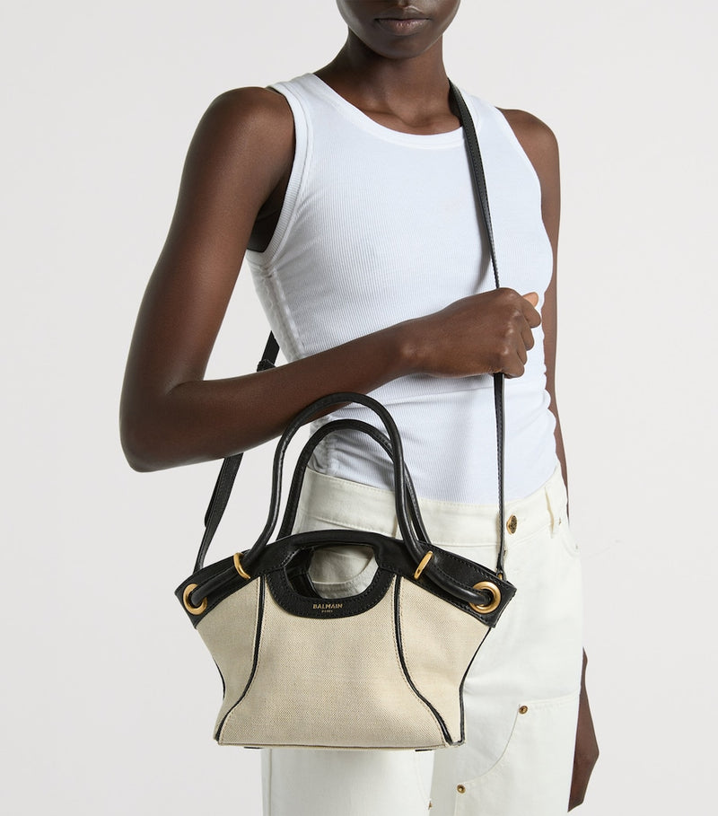 Balmain small canvas tote bag with leather trims - British product