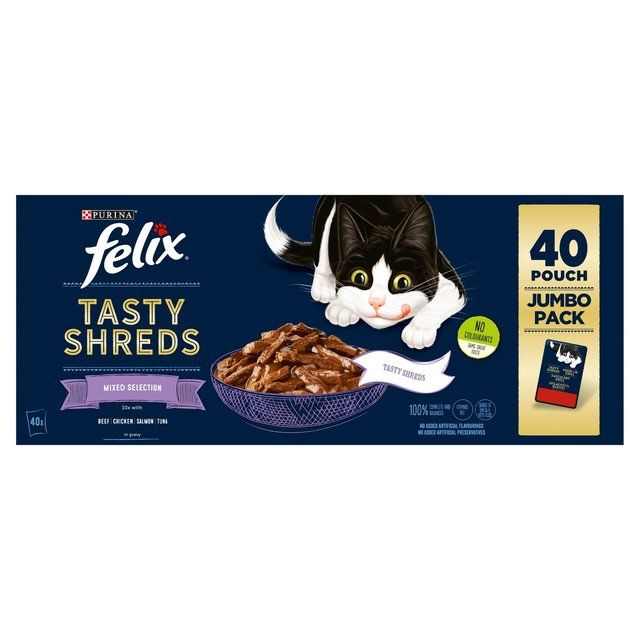 Felix Tasty Shreds Mixed Selection in Gravy Wet Cat Food 40 x 80g