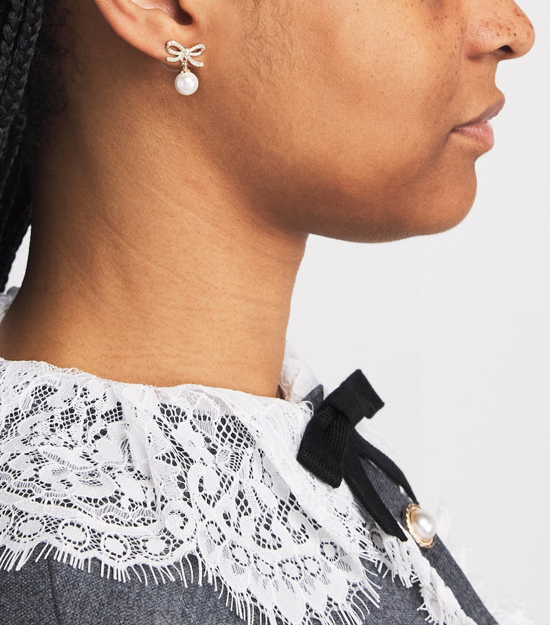 Self-Portrait crystal faux pearl bow stud earrings - British product