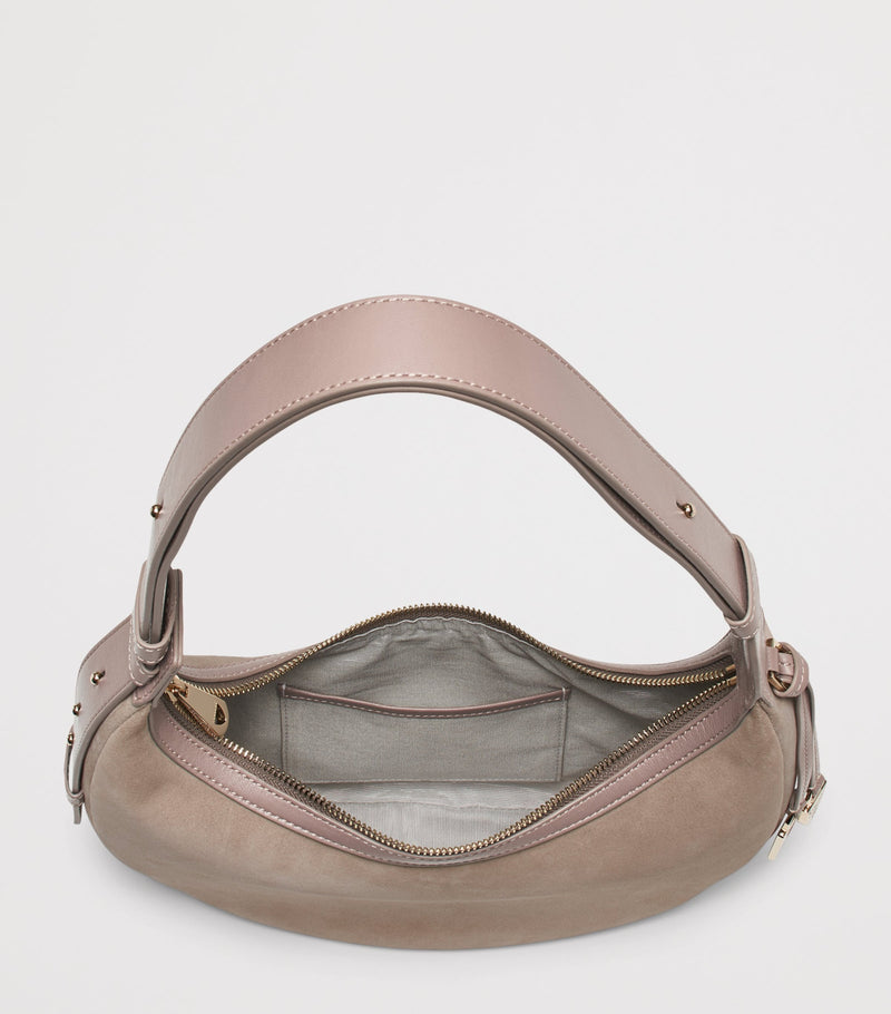 Aspinal of London small Soho Crescent suede shoulder bag, UK version