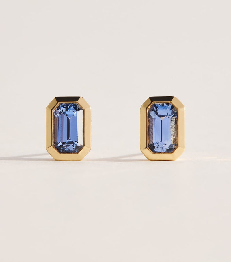 Azlee small yellow gold and sapphire stud earrings - British product