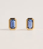 Azlee small yellow gold and sapphire stud earrings - British product