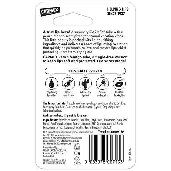 Carmex Lip Balm Peach And Mango 10g Tube - British product