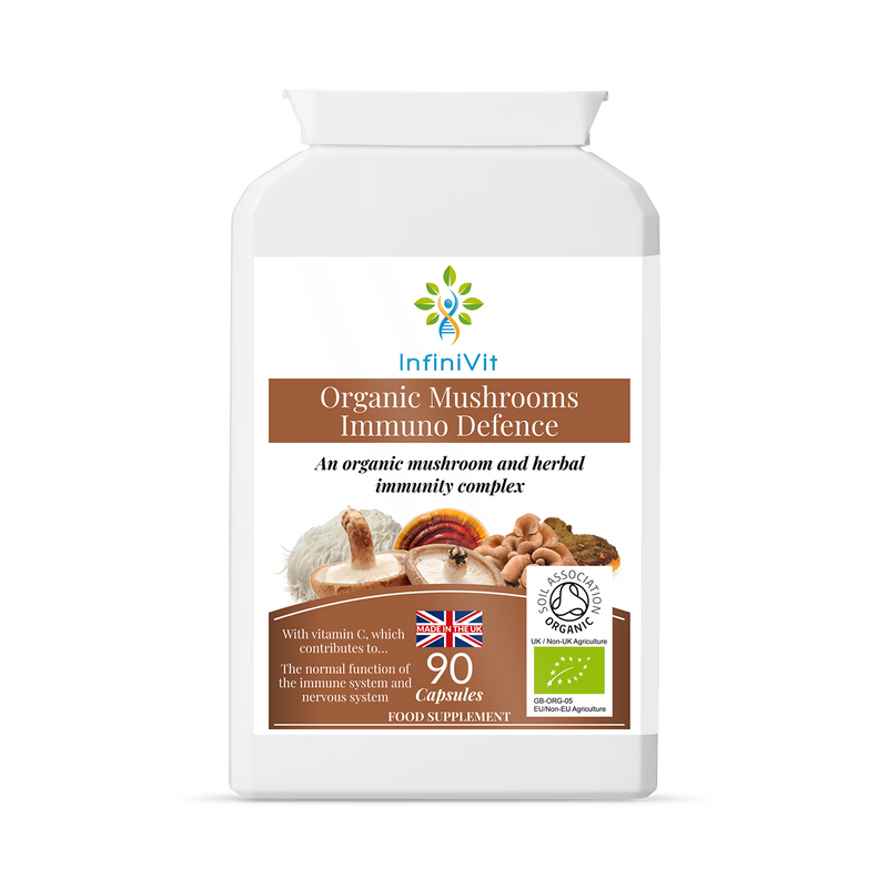 InfiniVit mushroom supplement Immuno Defence 90 capsules, imported from the UK