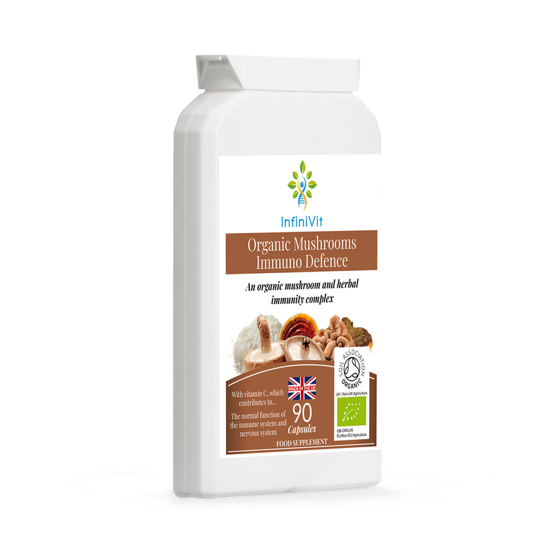InfiniVit mushroom supplement Immuno Defence 90 capsules, imported from the UK