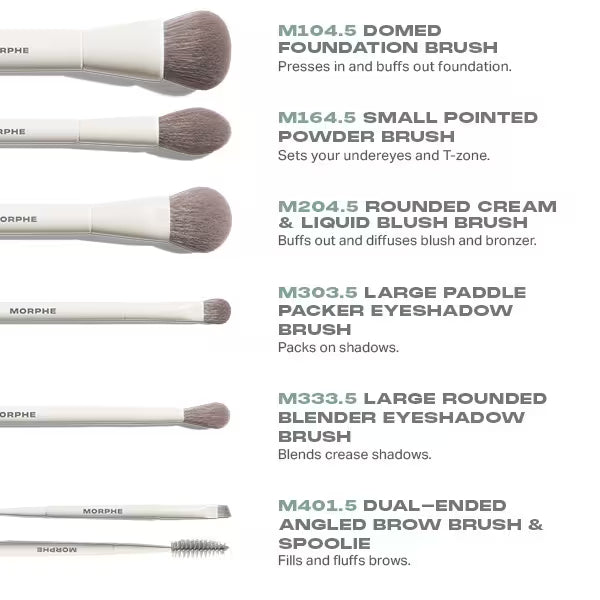 Morphe 6-Piece Travel Brush Set Silver Ion-Infused, imported from the UK