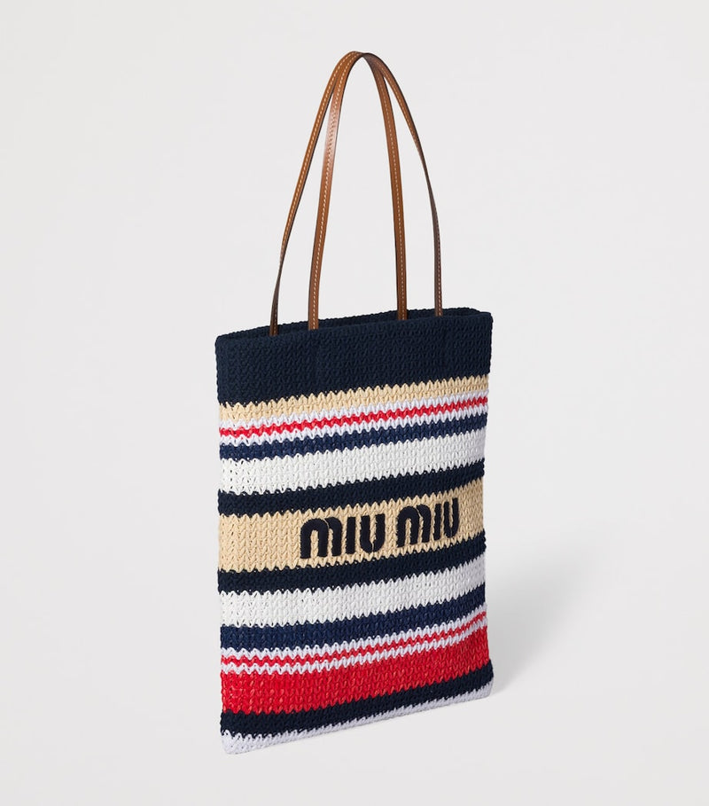 Miu Miu raffia-effect woven tote bag (British brand)