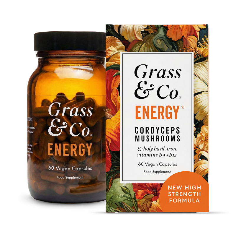 Grass & Co ENERGY Cordyceps mushroom supplement 60 capsules, imported from the UK