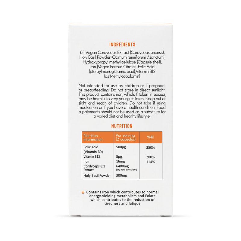 Grass & Co ENERGY Cordyceps mushroom supplement 60 capsules, imported from the UK