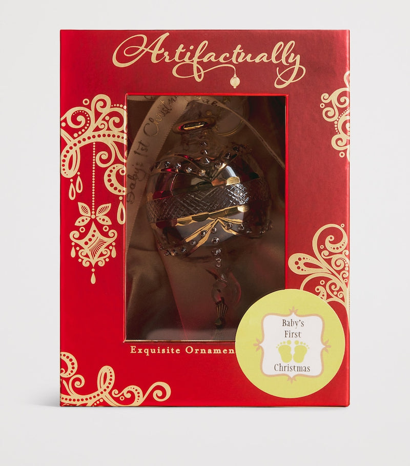 Artifactually hand-painted glass baby bauble with crystal, imported from the UK