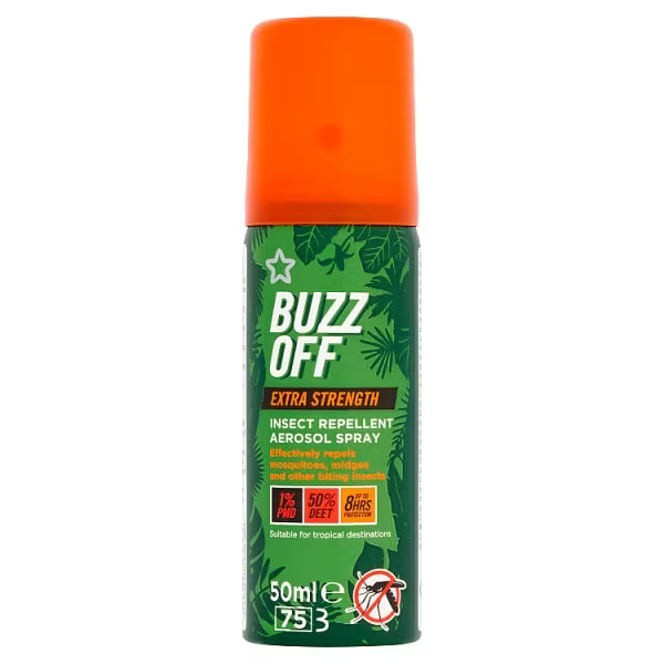 Superdrug Buzz Off extra strength insect repellent aerosol (British brand)
