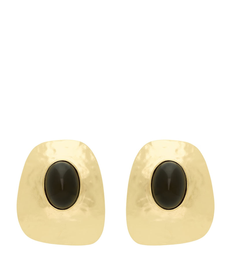 Saint Laurent Cabochon clip-on earrings with gold-tone frame, UK version