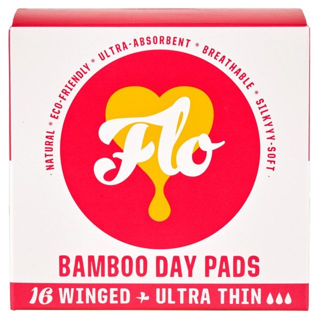 FLO Bamboo Sanitary Day Pads Winged & Ultra Thin 16 per pack