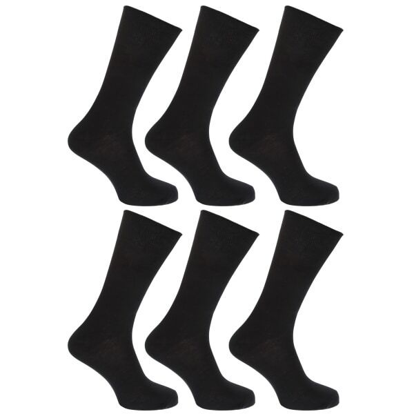 FLOSO Womens Plain Cotton Socks (Pack Of 6) (UK Shoe 4-7) Black