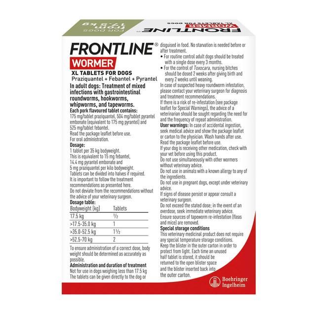 FRONTLINE Wormer Tablets X Large Dog from 17.5kg 2 per pack