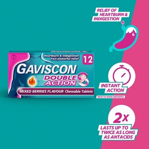 Gaviscon Heartburn Double Action Mixed Berry Tablets 12s