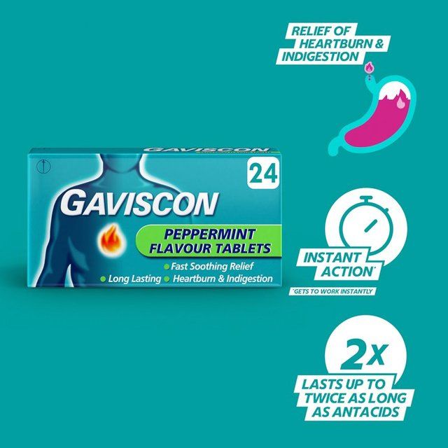 Gaviscon Heartburn & Indigestion Relief Peppermint Flavour Tablets 24 per pack