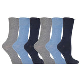 Gentle Grip 6 Pairs Ladies Diabetic Sock 4-8 UK Blue