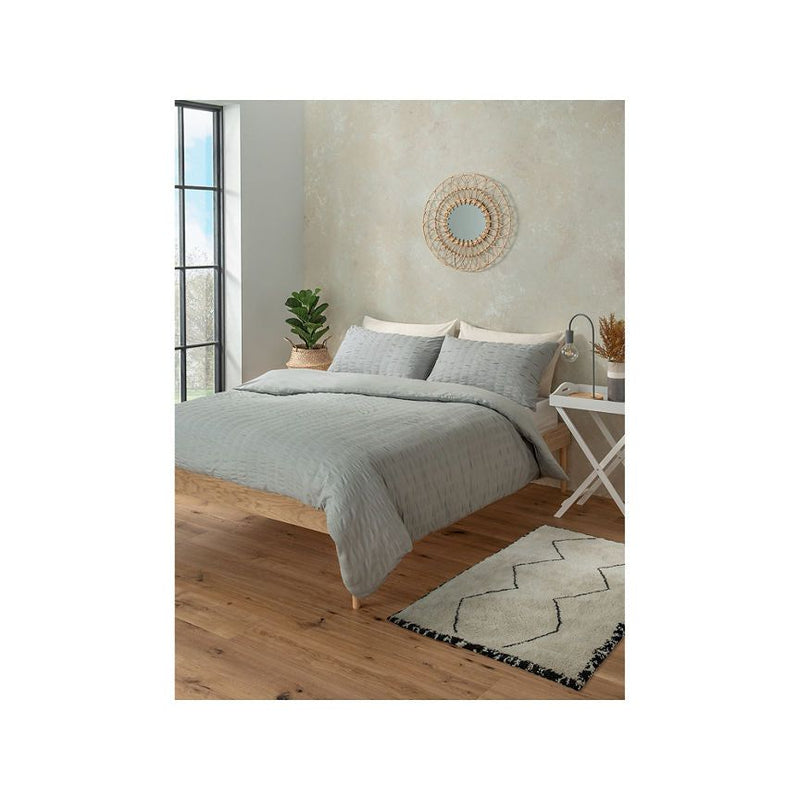 George Home Grey Seersucker Duvet Set - Double