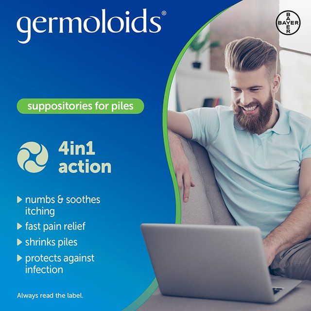 Germoloids Triple Action Haemorrhoids & Piles Suppositories Tablets 24 per pack