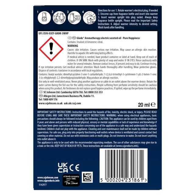 Glade Aromatherapy Electric Scented Oil Holder Pure Happiness 20ml