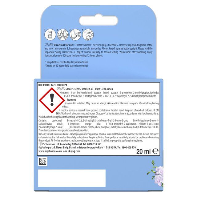 Glade Plug In Holder & Refill Electric Scented Oil Clean Linen   20ml