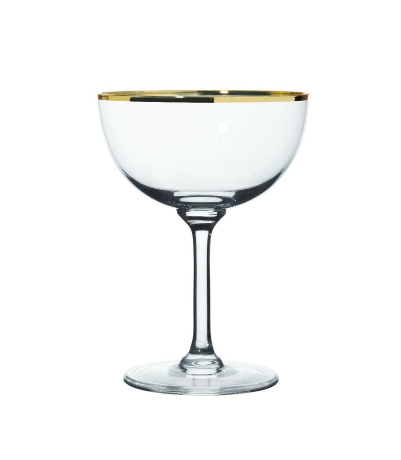 The Vintage List gold rim champagne saucers, imported from the UK