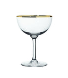 The Vintage List gold rim champagne saucers, imported from the UK