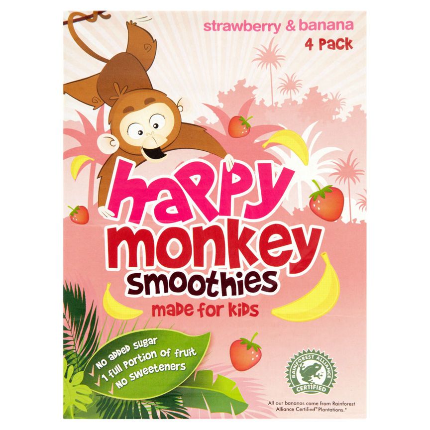 Happy Monkey Strawberry & Banana Smoothies 4 x 180ml
