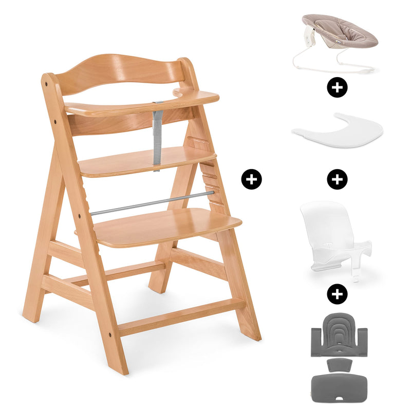 Hauck Alpha+ Economy Bundle natural wooden highchair set - British product