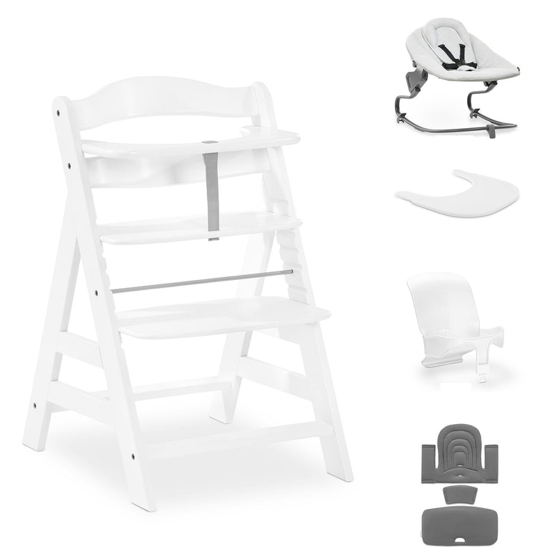 Hauck Alpha+ Premium Bundle white wooden highchair, UK version