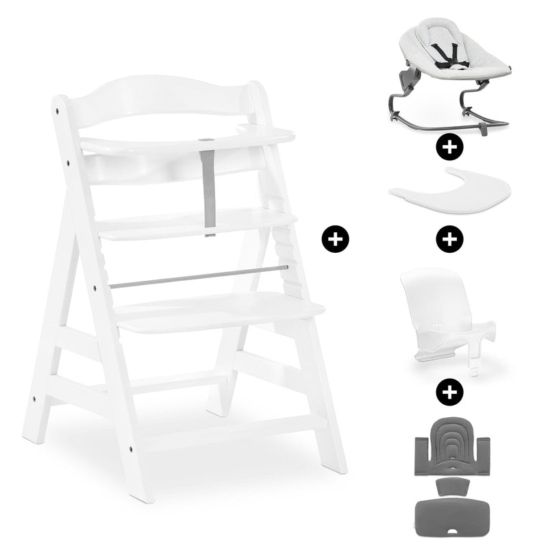 Hauck Alpha+ Premium Bundle white wooden highchair, UK version