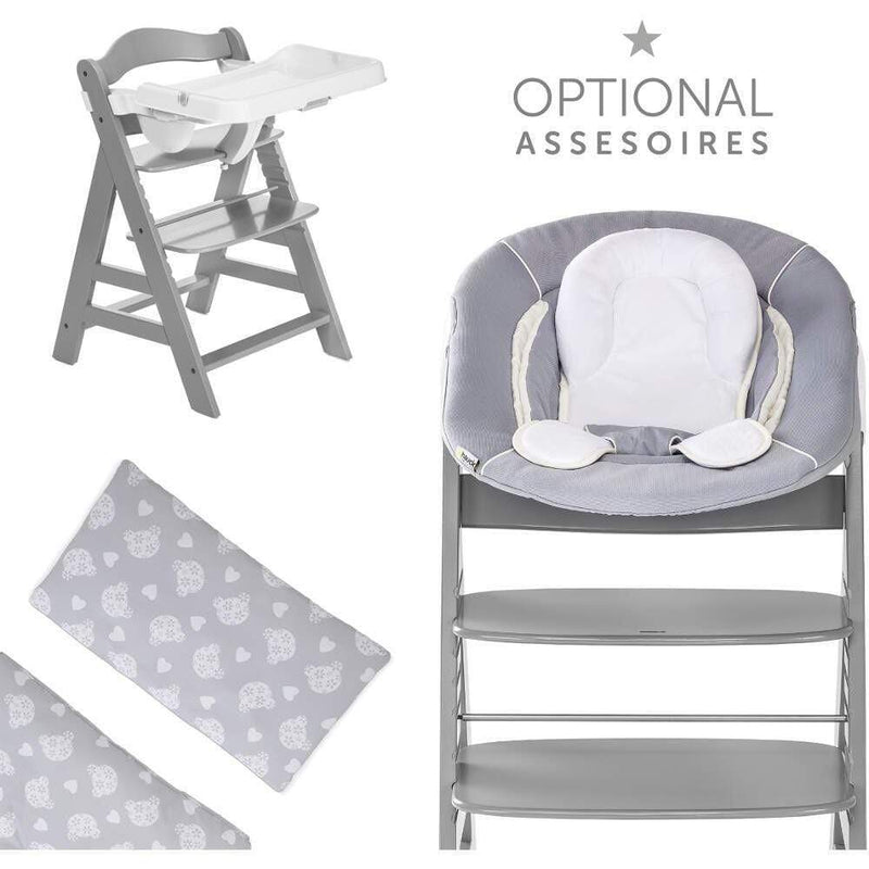 Hauck Alpha+ wooden highchair in grey finish, UK version