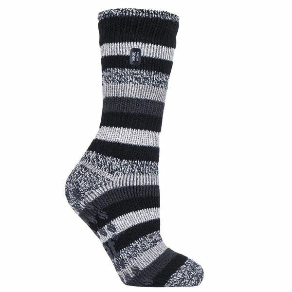 Heat Holders Ladies Thermal Socks with Grips 4-8 UK Black Stripe (Juniper) / 1EA