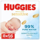 Huggies Extra Care Sensitive 99% Water Baby Wipes Big Pack 8 x 56 per pack