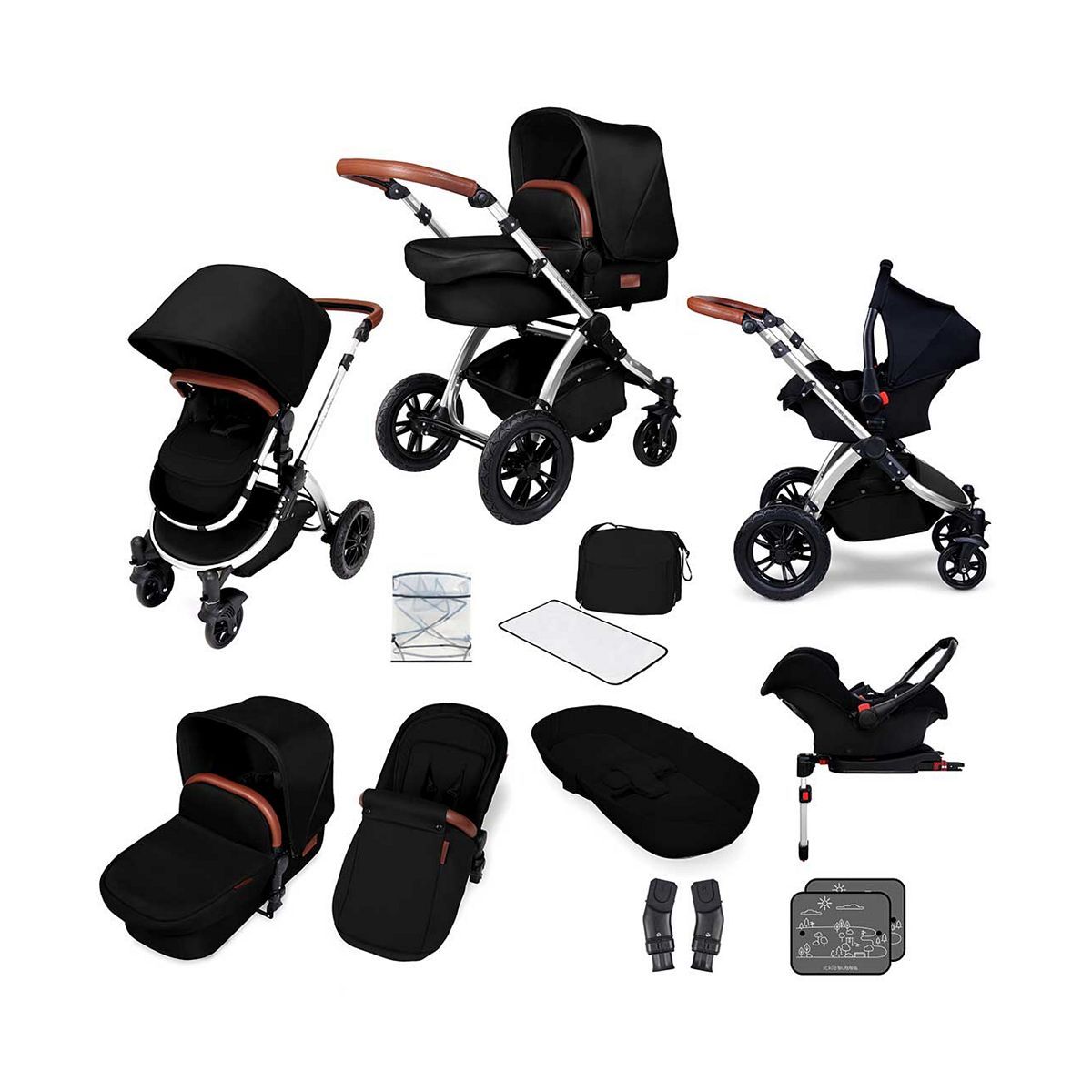 Ickle Bubba Stomp V4 travel system with galaxy car seat & isofix base chrome/midnight