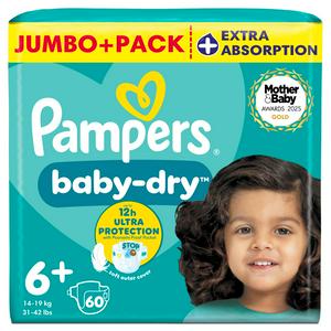 Pampers Baby Dry nappies Size 6+ x60, imported from the UK