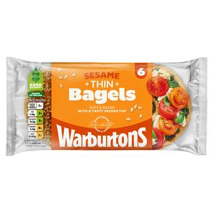 Sainsburys Warburtons Sesame Thin Bagels White Bagels x6- Buy online at McGrocer