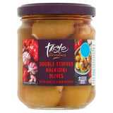 Sainsburys Sainsbury's Double Stuffed Halkidiki Olives Garlic Red Pepper 190g- Buy online at McGrocer