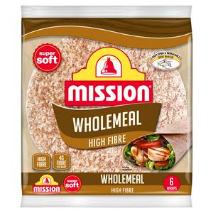 Mission wholemeal wraps 367g, imported from the UK