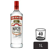 Smirnoff Premium Red Label Vodka 1 Litre glass bottle (British brand)