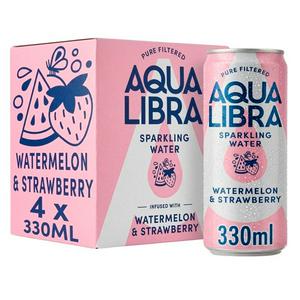 Aqua Libra Sparkling Water Watermelon Strawberry 4 x 330ml - British product