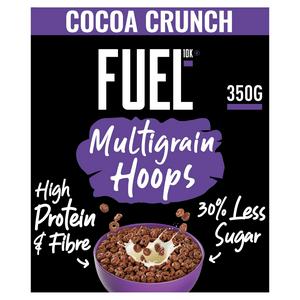 FUEL10K Schoko-Multigrain-Hoops Frühstücksmüsli mit hohem Proteingehalt 350g