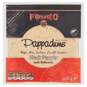 Fudco Pappadums Black Pepper Indian Lentil Cracker 200g