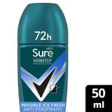 Sainsburys Sure Men Nonstop Invisible Ice Fresh Antiperspirant Roll On 50ml- Buy online at McGrocer