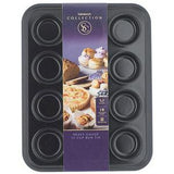 Sainsburys Habitat 12 Cup Black Bun Tin 37cm x 29cm Kitchen Baking Equipment- Buy online at McGrocer