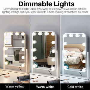 360-Degree Rotating Makeup Mirror with 12 Adjustable LED Bulbs and Touch Control