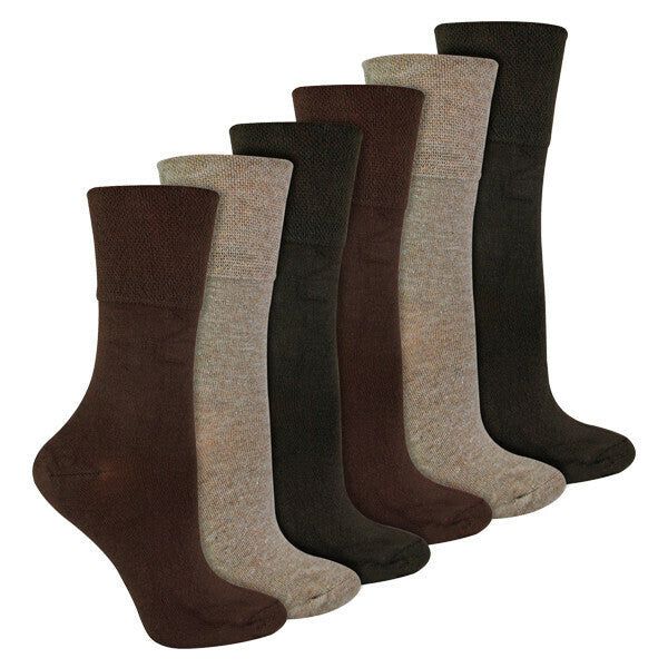 IOMI 6 Pairs Ladies Seamless Diabetic Bamboo Socks 4-8 UK Dark Brown / 6EA